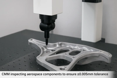 CMM inspecting aerospace components to ensure ±0.005mm tolerance CMM inspecting aerospace components to ensure ±0.005mm tolerance